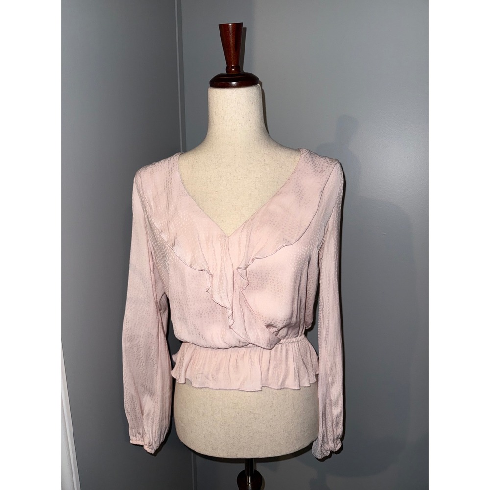 Show Me Your Mumu Brewster Top Pink Jacquard Ruffle Peplum Blouse XS‎